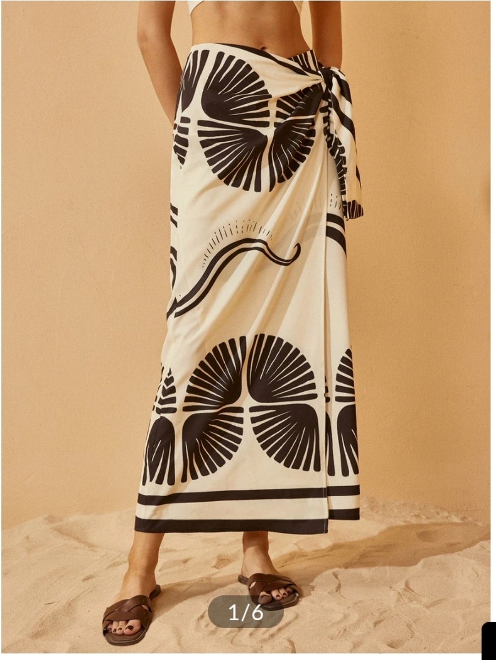Commense Black and Cream Wrap Skirt with Graphic Print